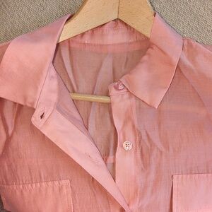 Women's Semi-Sheer Fine Sheen Button Down Long Sleeve Blouse M-L Mauve Peach